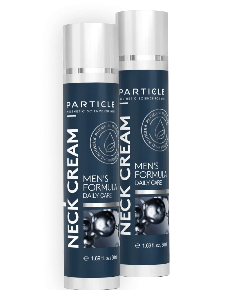 Two bottles of Particle Men’s Formula Daily Care Neck Cream